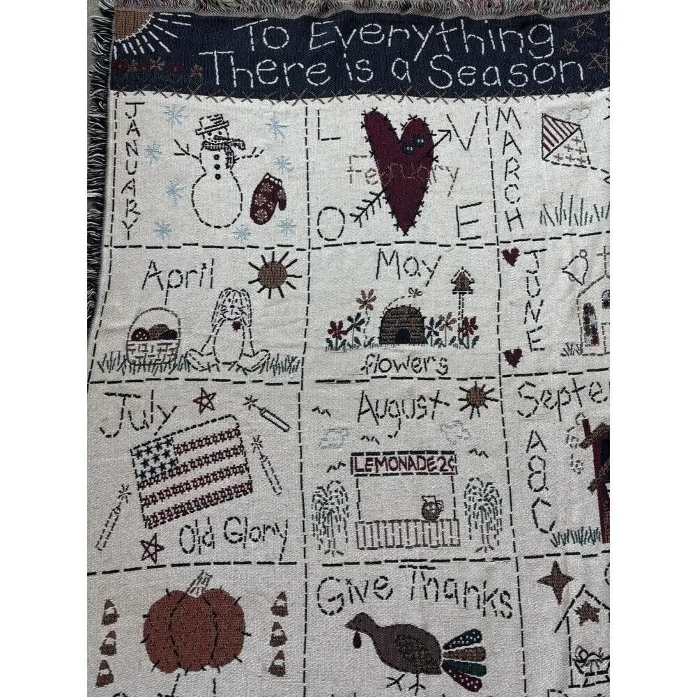 Vintage Christian Blanket Woven Tapestry Ecclesiasties Cottagecore Prairie Cozy